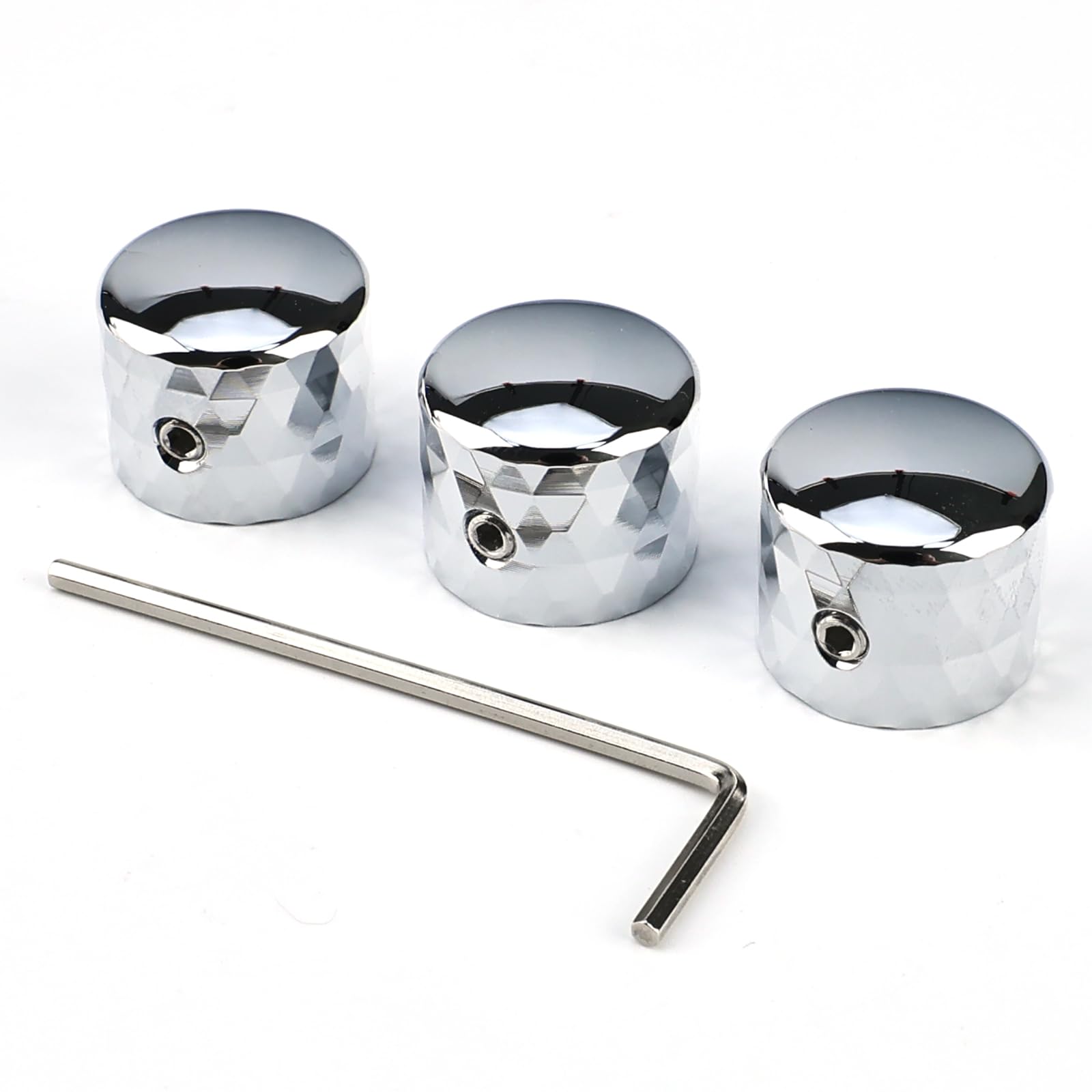 OVSAL 3Pcs Aluminum Alloy Electric Bass Guitar Knobs Speed Control 6.5mm(1/4″) Potentiometer Shaft Dome Metal Volume Tone Knobs for Electric Bass Guitar Replacement Parts (Chrome)