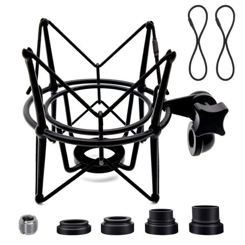 SUUNTOK AT2020 Shock Mount Universal Microphone Holder Spider Recording Mic Shockmount Stand Compatible with Many Condenser Mics Like Rode NT1-A NT2-A Procaster MXL 990 770 U87 (Black)