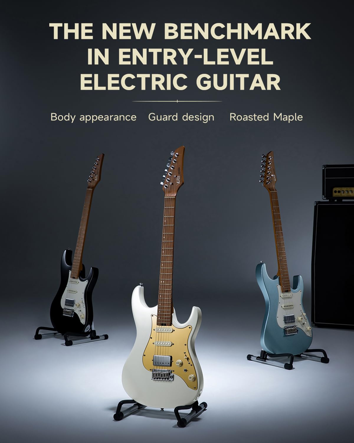 Donner 39 Inch Electric Guitar, DST-550 Solid Double-cut Poplar Body Electric Guitar for Intermediate & Pro Players, 7 Tone-switching Options & Tremolo Bridge, Bonus Bag- Black