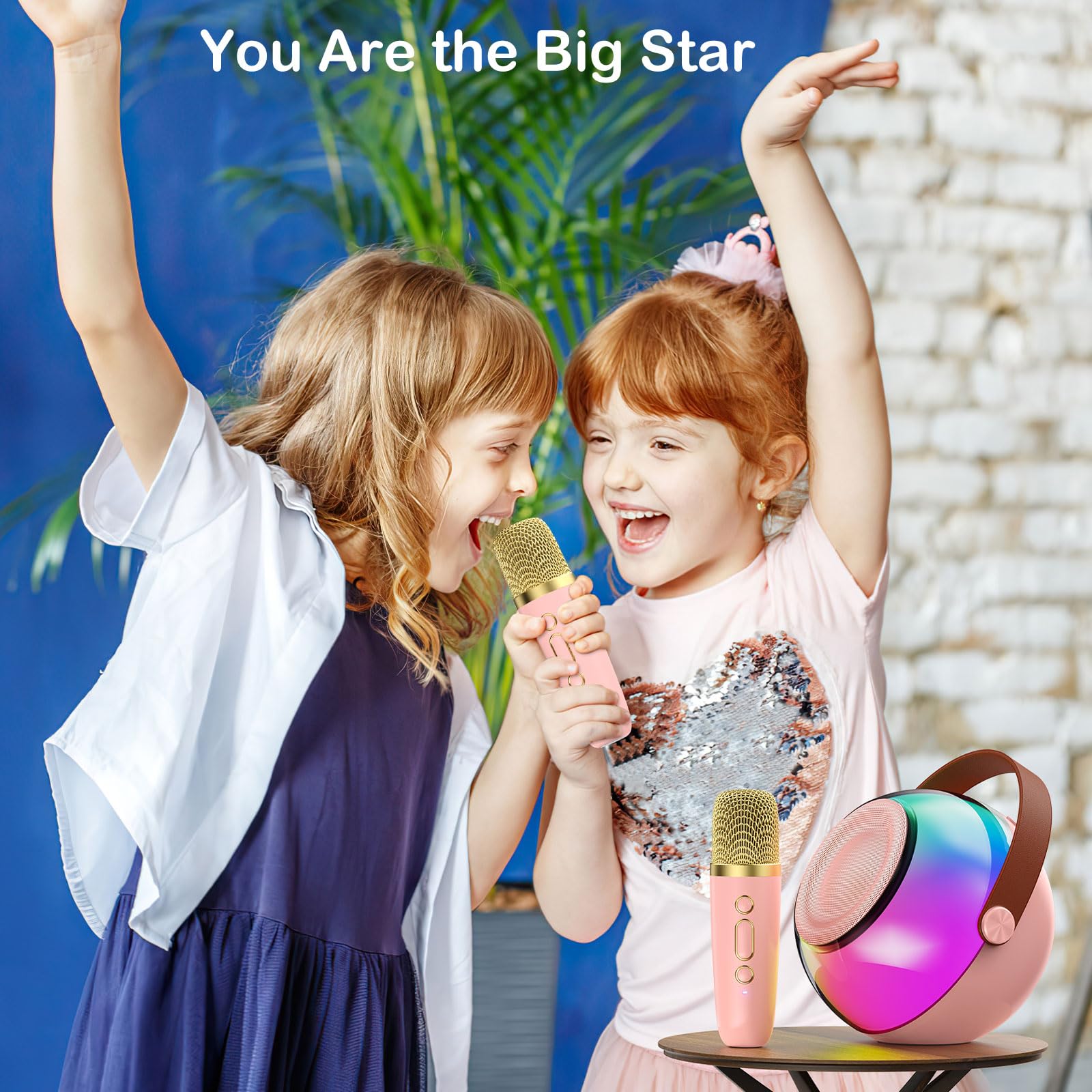 Mini Karaoke Machine for Kids Adults, Portable Bluetooth Speaker with 2 Wireless Microphones, Karaoke Toys for Family Party, Birthday Gifts for Girls Ages 4, 5, 6, 7, 8, 9, 10, 12+ (Pink, 1 Mic)