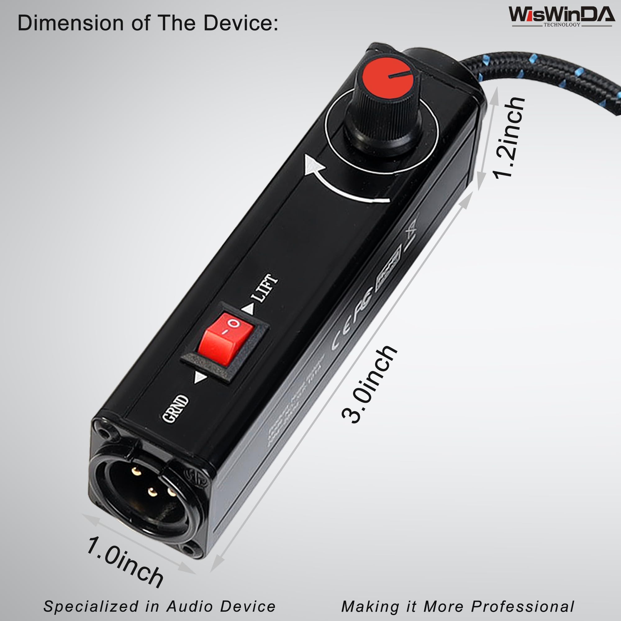 WisWinDa Pro101C Type-C/USB-C to XLR Isolation Box with Volume Controller and Ground Lift Switch Build-in Cord Length 3.3ft with USB-C Plug (Pro 101C)