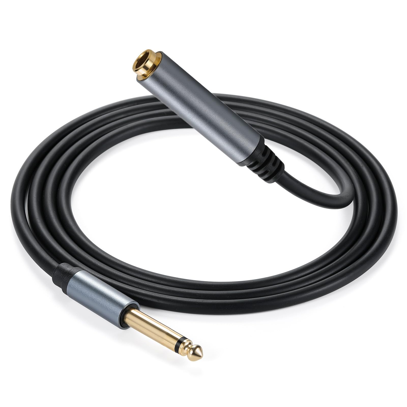 Halokny 6.35mm to 6.35mm Instrument Cable, Golden Plated 1/4 Inch Female to Male TS Mono Audio Jack for Electric Guitar, Bass, Amplifier, Speaker, Mixer 6FT/1.8M (Male to Female TS 6Ft)