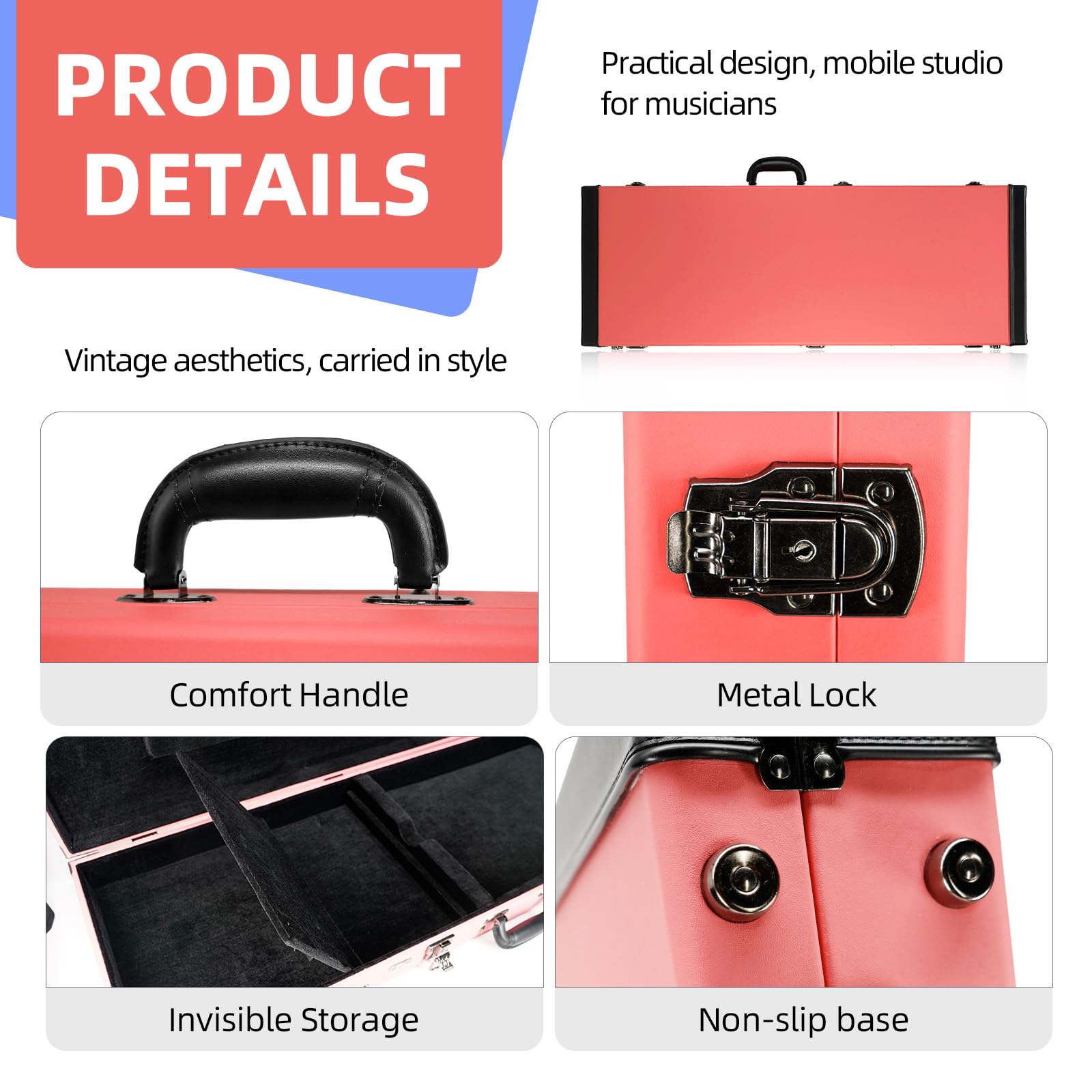 REAL MISSION Electric Guitar Case Hard, Fits Fender Strat, Tele, and Standard Guitars, Portable 4-Layer Protection Hardshell with Comfort Handle, Secure Metal Lock (Light Pink)