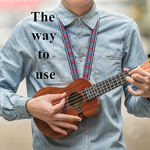 CLOUDMUSIC Ukulele Strap Clip On, Blue White Flower