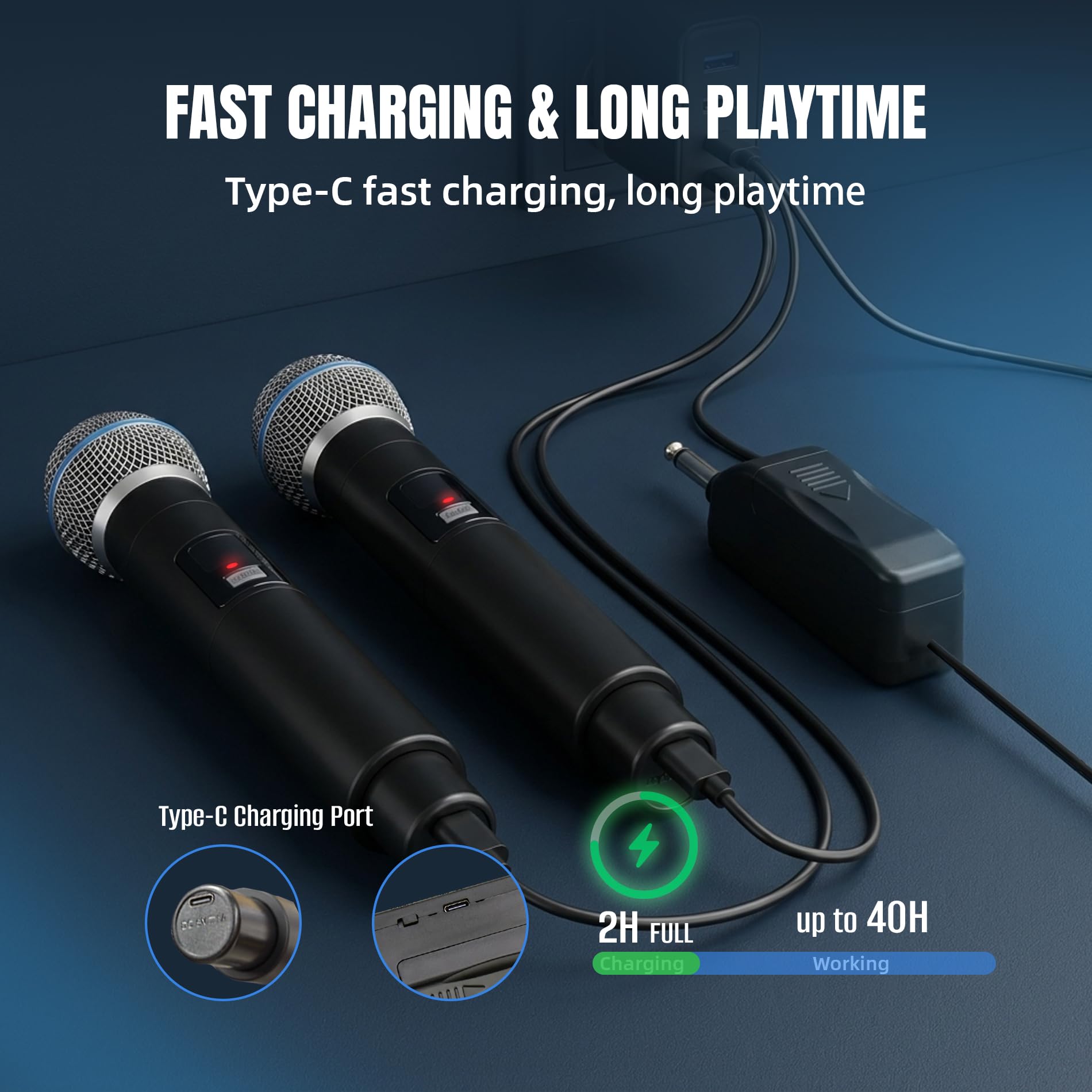 WONATU Handheld Wireless Microphones, 2.4G 500 ft Range