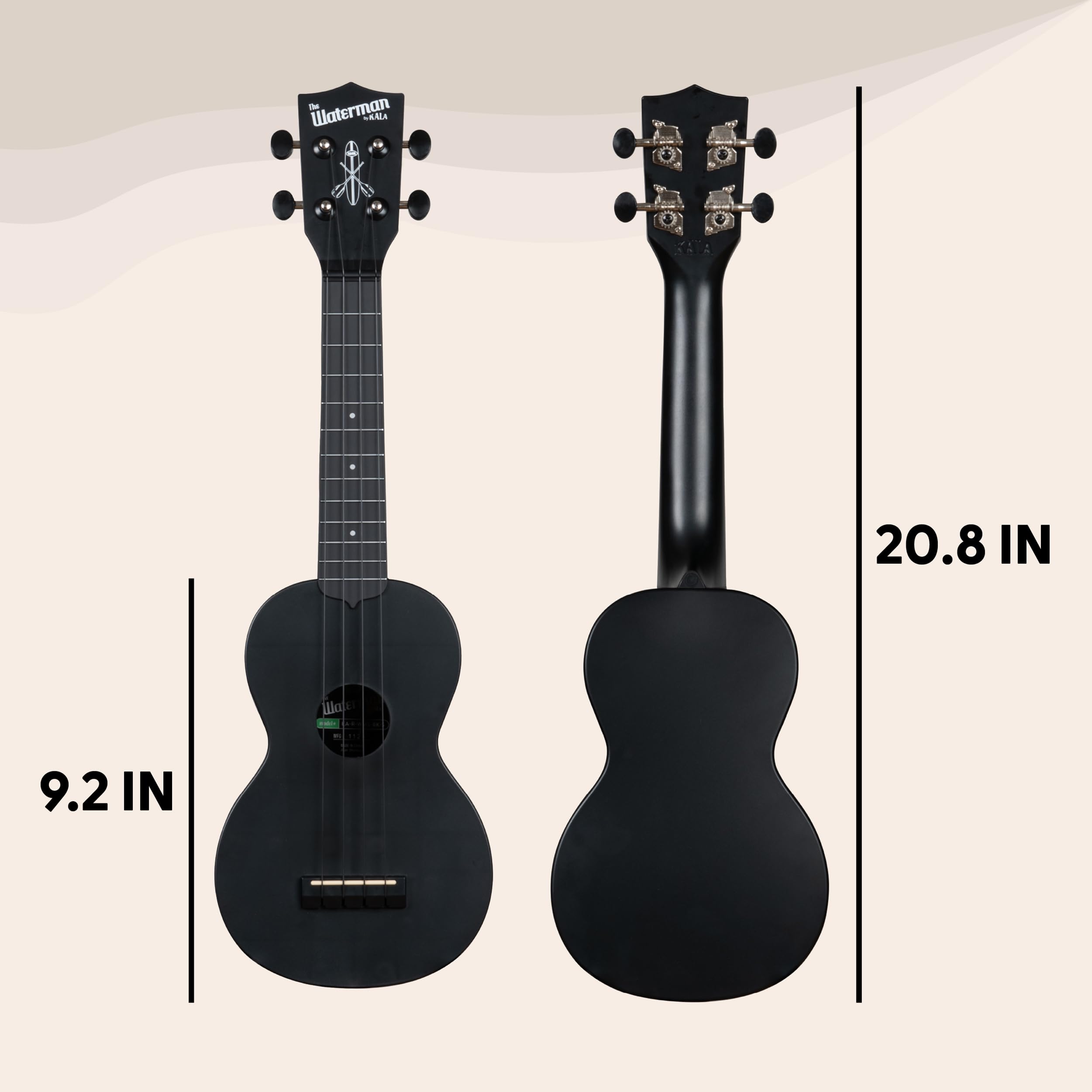 Kala KA-R-WMS-BK-S Soprano Recycled Waterman Ukulele – Black Sand