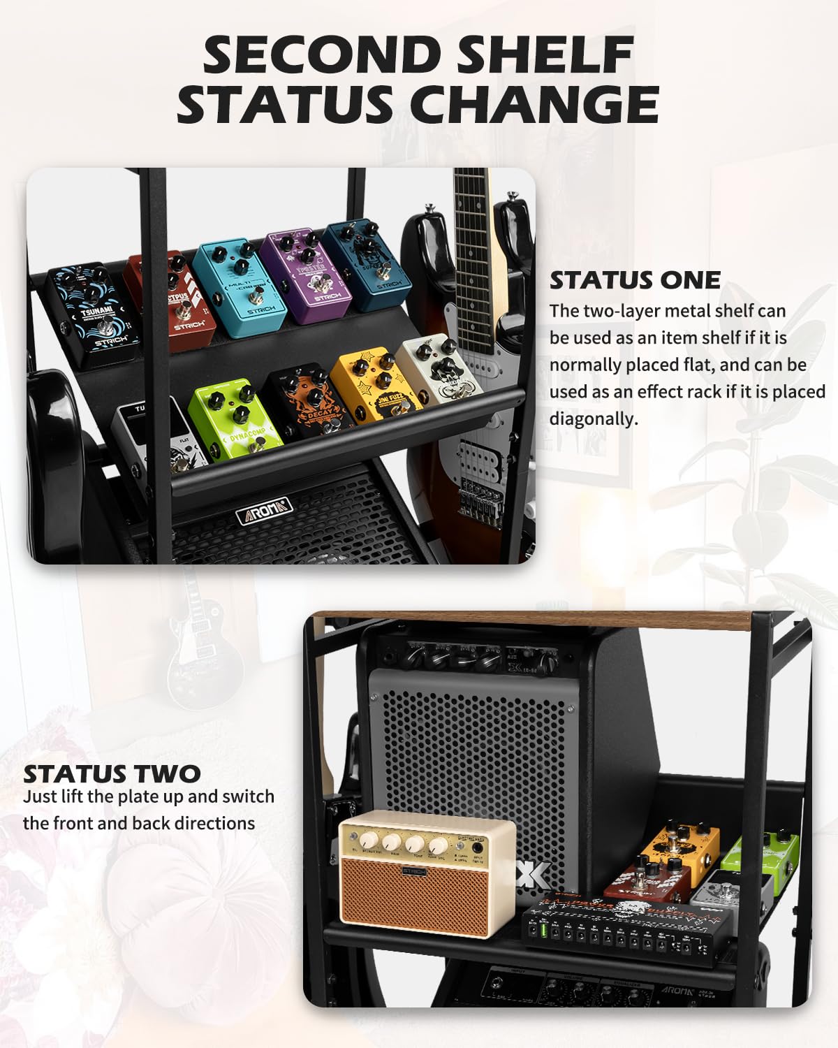 STRICH Guitar Stand – Multiple Guitar Rack with Pedals Organizer for Acoustic, Electric, Bass, Amp Accessories – Display Stand for Home Studio Music Room SMT-40