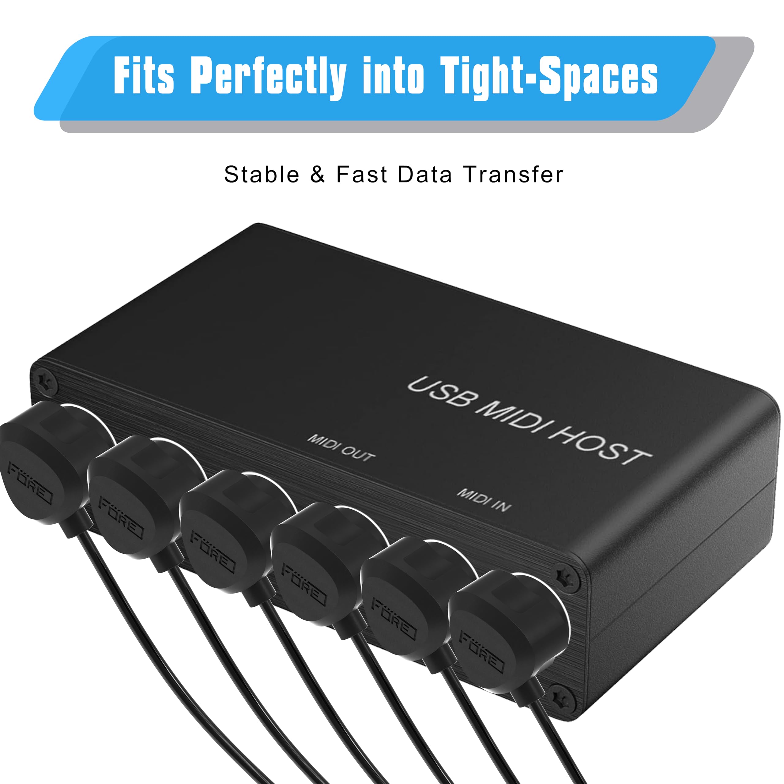FORE 2-Pack 1-Feet/ 30cm 45-Degree Symmetry Angled MIDI Cable with Ultra-Small Plugs for Tight Space, 5-Pin Din MIDI Cable Compatible with MIDI Keyboard/Interface/Guitar Multi Effects 2-Pack 1ft/30cm