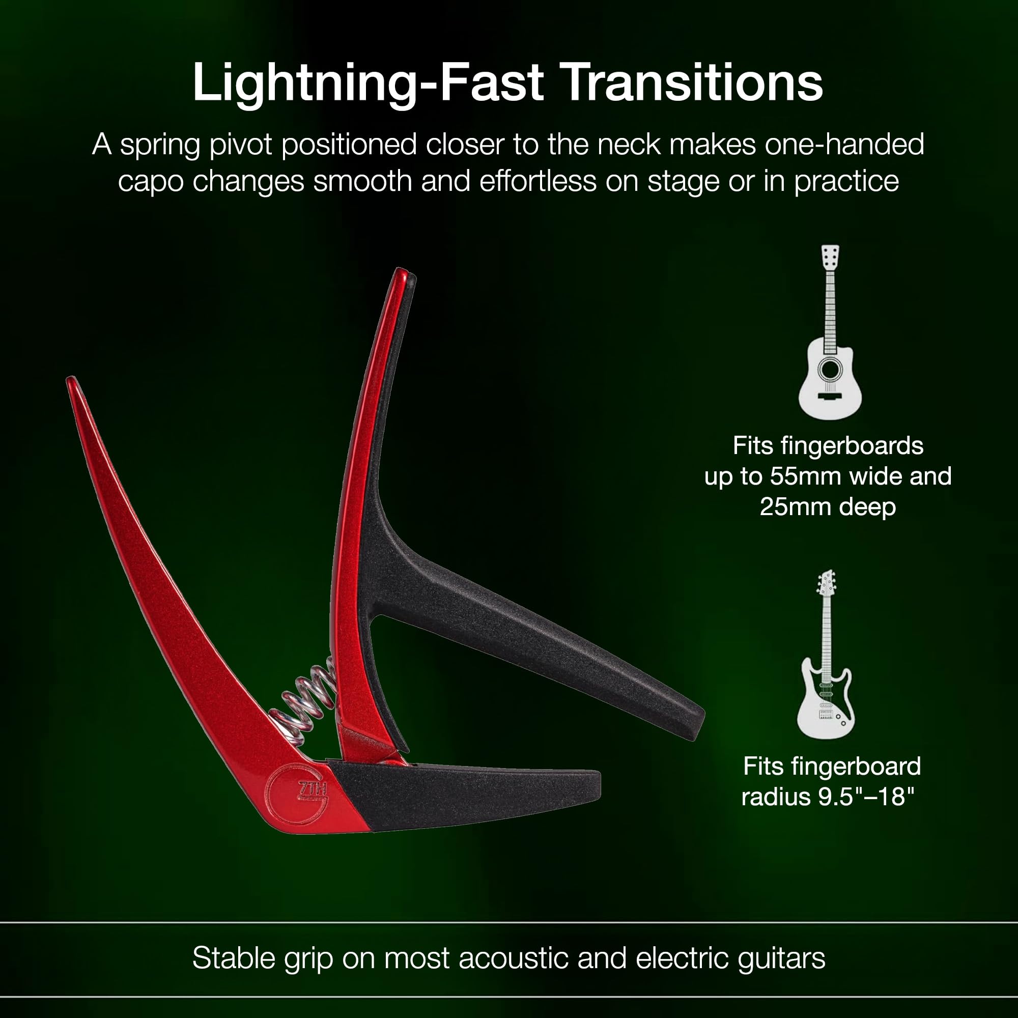 G7th Nashville 6 String Red Guitar Capo – Lightweight and Low Profile with Protective Silicone Pads – The Perfect Capo for Acoustic and Electric Guitar – UK Designed