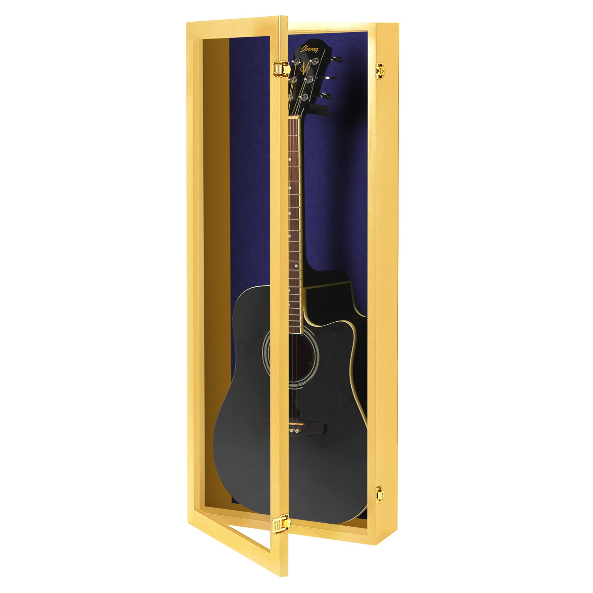 PENNZONI Acoustic Guitar Display Case – Acrylic Acoustic Guitar Case – Guitar Display Case Wall Mount Made from Hardwood Frame & Clear Acrylic – Golden Oak w/Felt Blue
