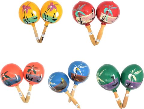 Zugar Land 8″ Hand Made Real Wooden Maracas Hand Painted 5 Pairs
