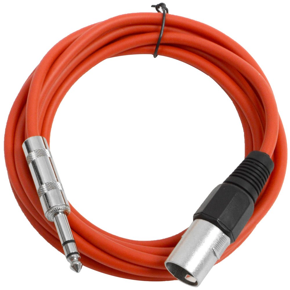 Seismic Audio – SATRXL-M10 – Red 10′ XLR Male to 1/4″ TRS Patch Cable