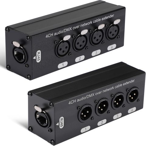 Copkim 2 Pack 4 Channel 3 Pin Multi Network XLR Cable 3 Pin XLR Male and Female Over RJ45 Ethercon Cable Multi Extender for Stage Lighting and Home Recording Studio Compatible