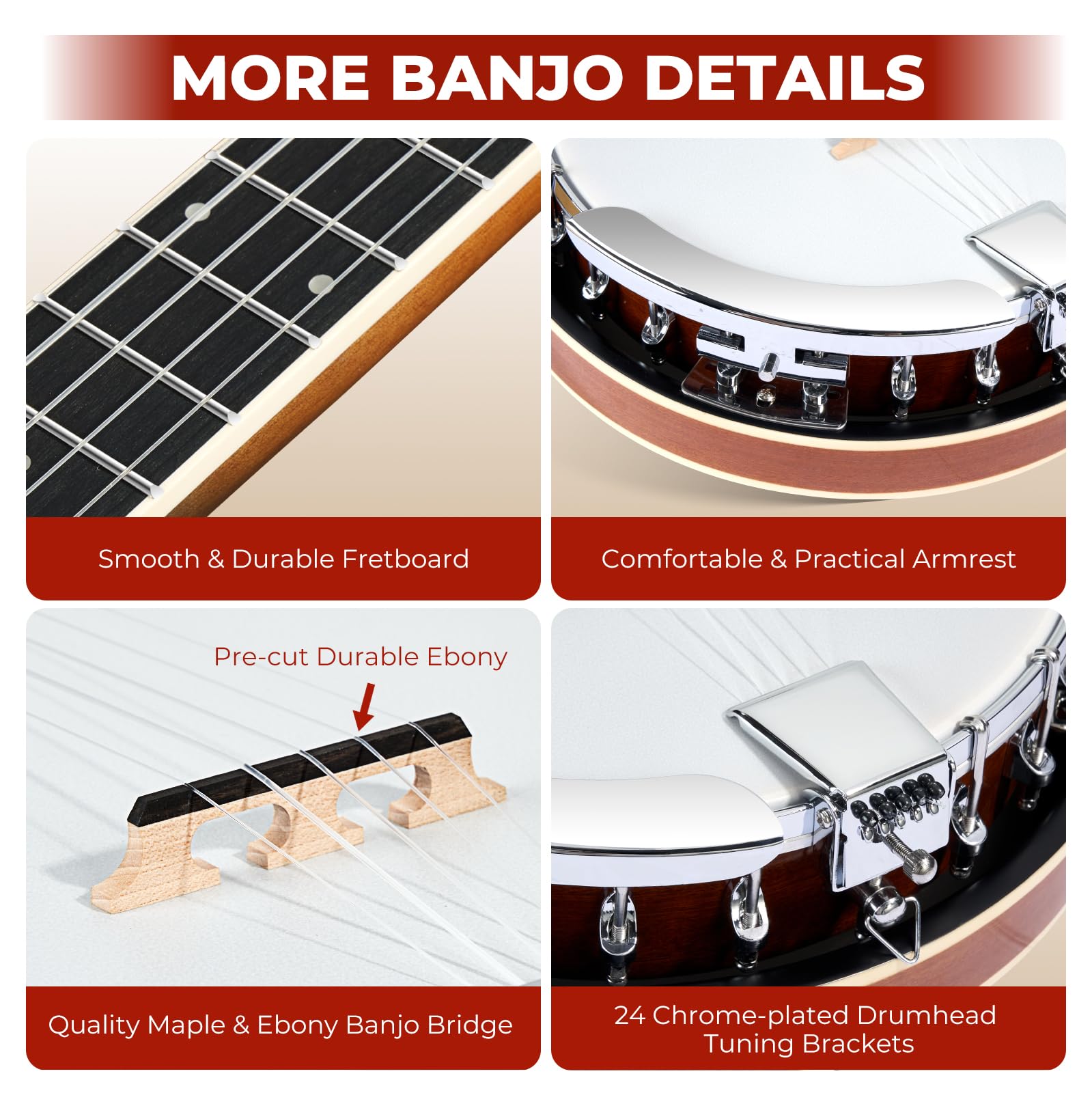 Vangoa NYLON Banjo 5 String Kit, 38 Inch Full Size Banjo with Nylon Strings with Gig Bag, Premium Accessories Outfit, Starter Kit for Beginners Adults Teens, Brown