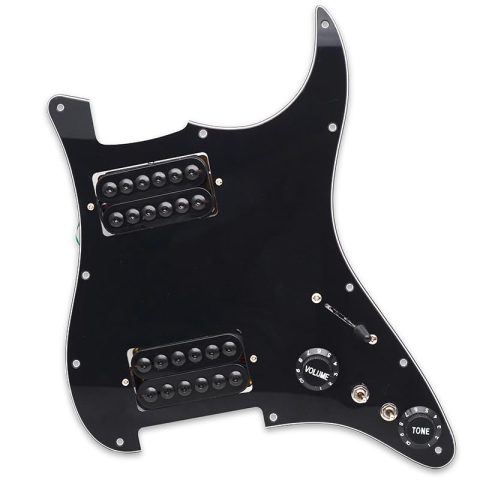 SSH-Coil Splitting Electric Guitar Pickguard Two Mini Humbucker + ONE 4 Coil Pickup High Output-(9K/9K/18K) Loaded Prewired Scratchplate (Black, HH)