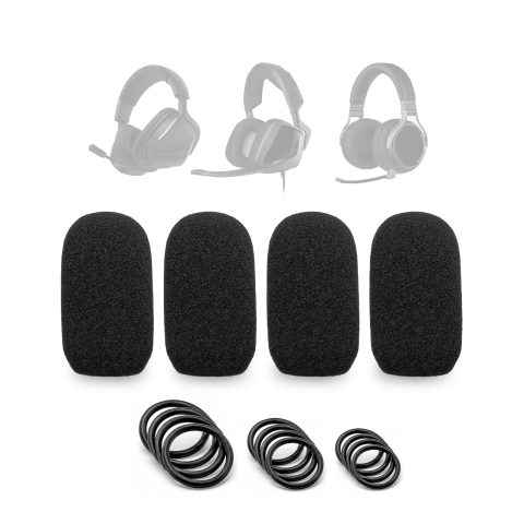 Voarmaks 4-Pack Mic Foam Covers Compatible with CORSAIR VOID RGB ELITE, HS35, HS70, Void v2, Virtuoso RGB, Virtuoso MAX Gaming Headset + 12 O-Rings in 3 Sizes – Microphone Windscreen Pop Filter