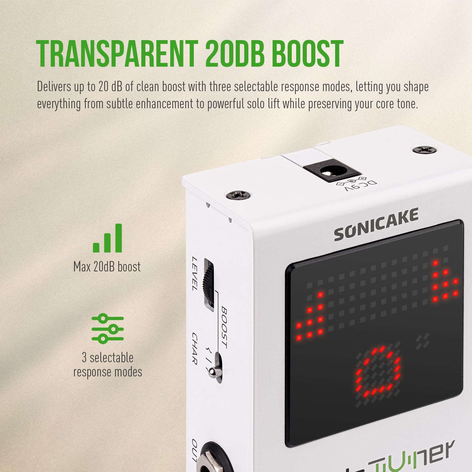 SONICAKE Tuner Pedal with Boost, Pitch Indicator, Dual Bypass – Sonic Tuner