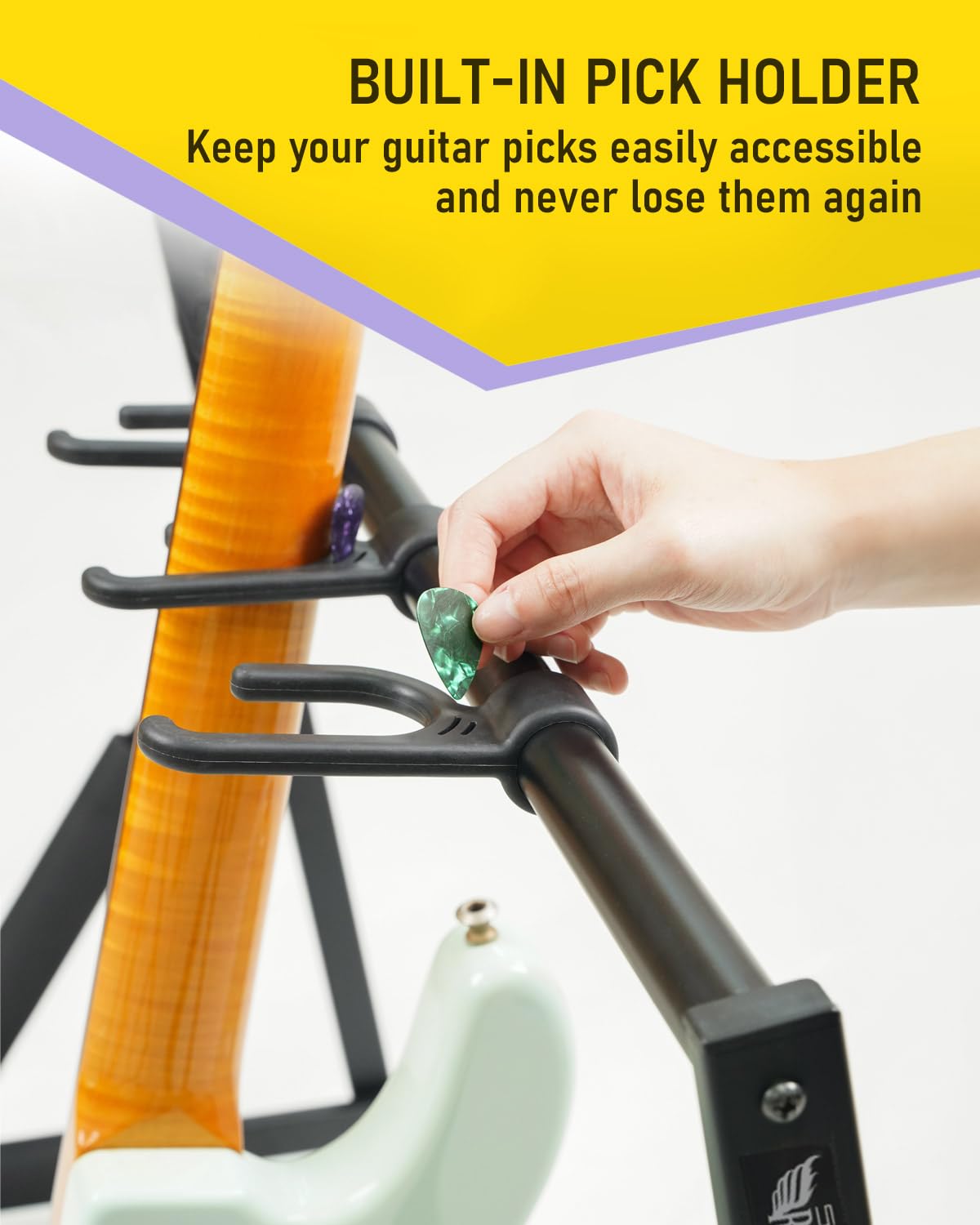 Stage Rocker Multi Guitar Stand, Foldable 3 Holder Rack with Adjustable Height & Width, Easy Assembly & Storage, Reliable Soft Foam Padding to Protect Acoustic or Electric Guitars & Basses, Black.