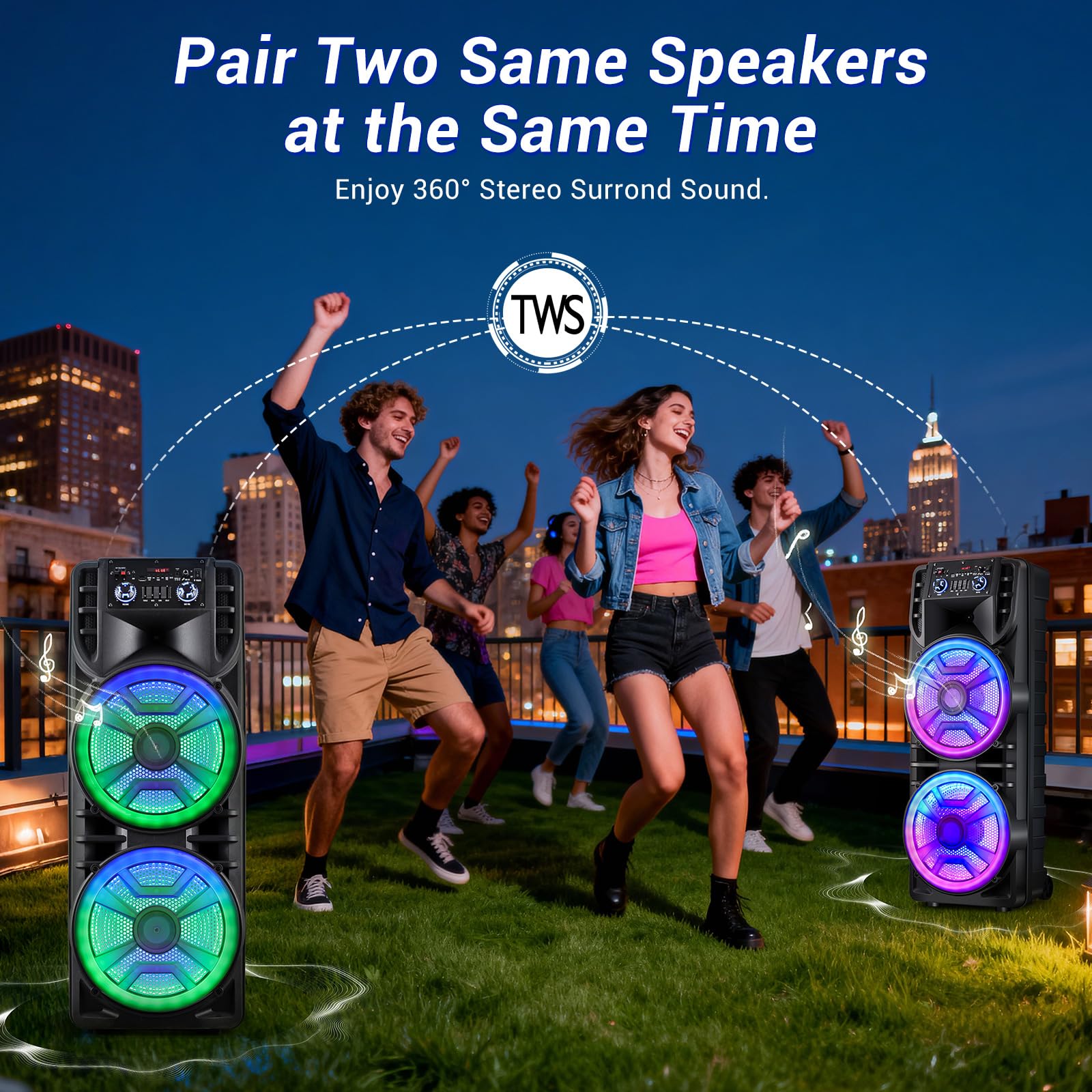 ROXAAN Dual 12’’ Wireless Bluetooth Party Speaker with Microphone