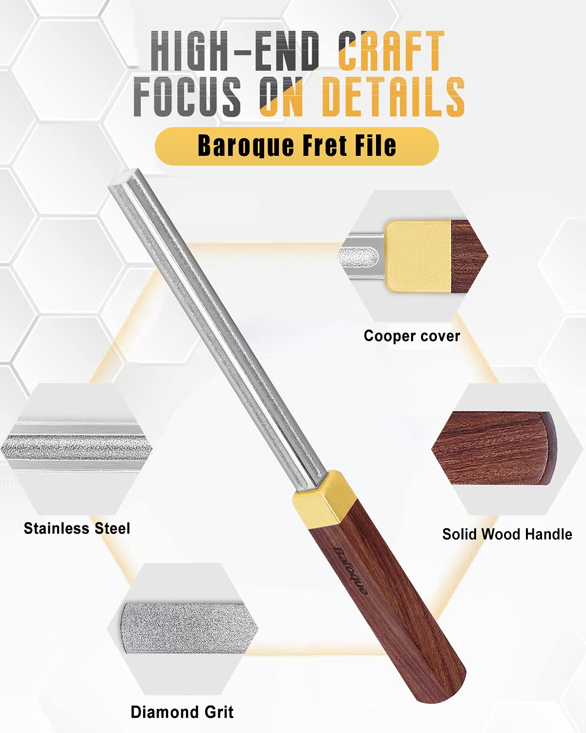 Baroque Diamond Fret Crowning File – 4th Gen Guitar Tool with 3 Radius Slot