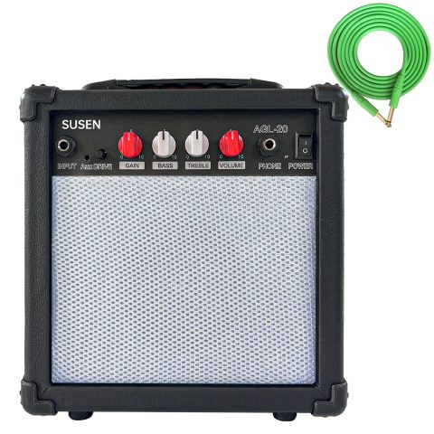 Electric Guitar Amplifier 20 Watt Amp Portable Amp with Headphone Input Gain Powe Including Professional Noise Reduction Cable (White)