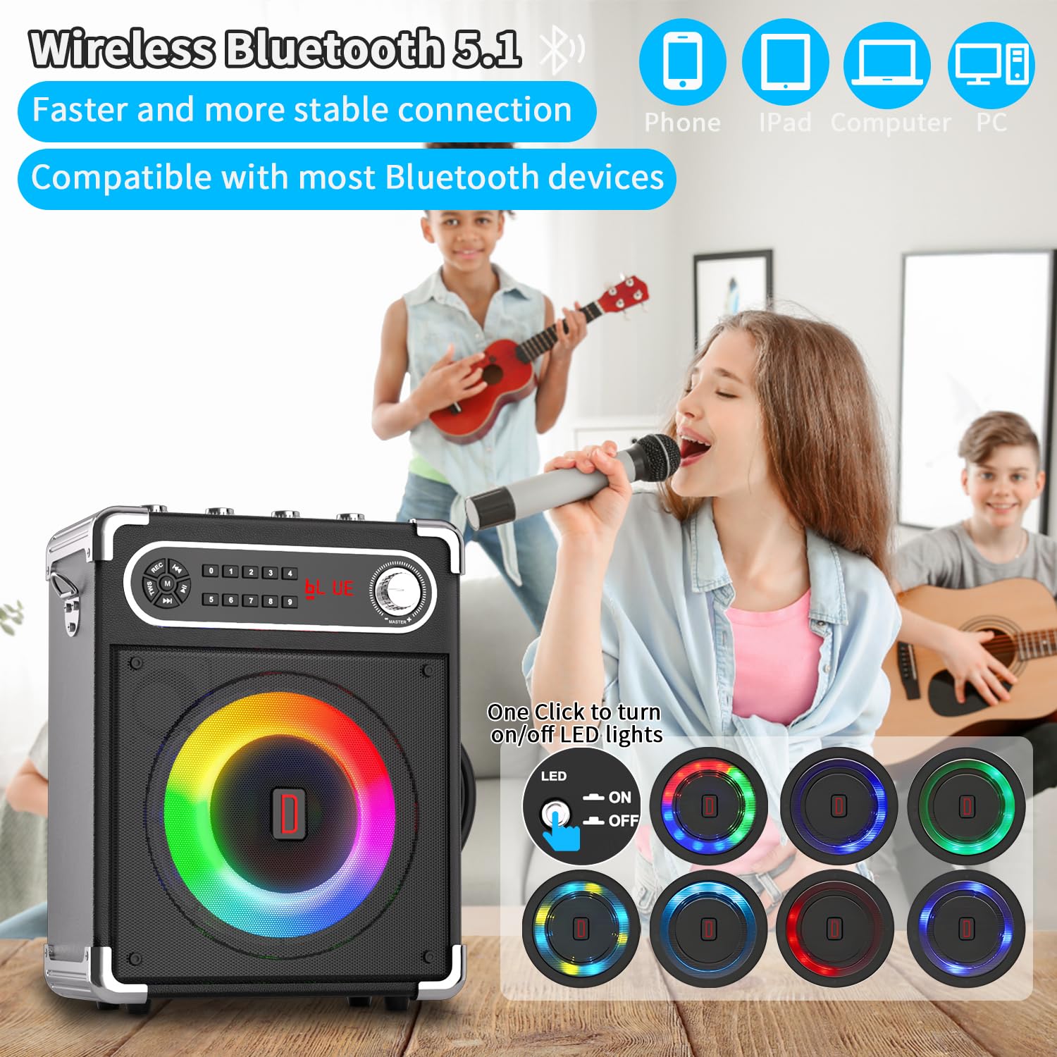 Portable Karaoke Machine Set with 2 Wireless Microphones for Adults & Kids