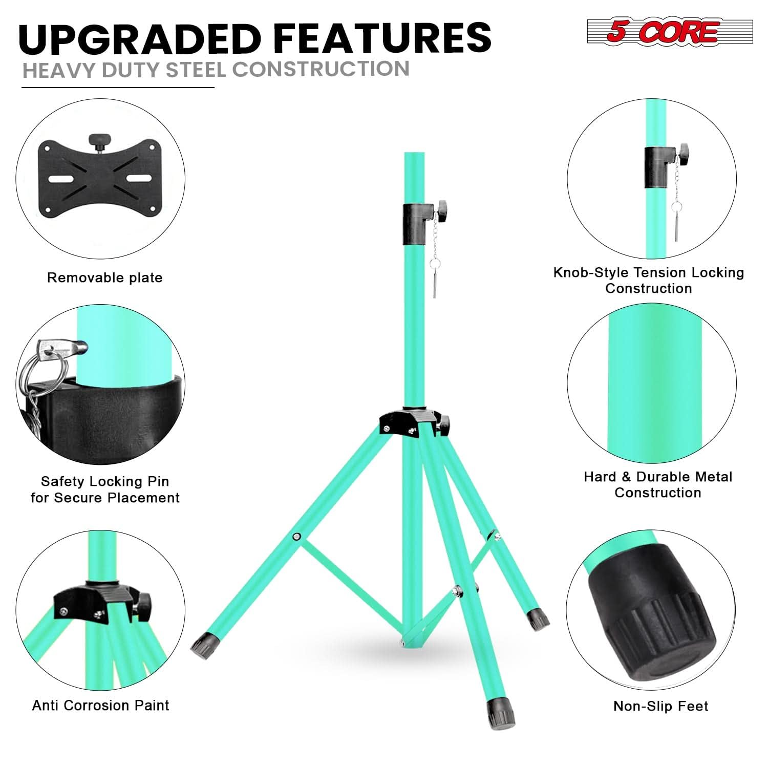 5 Core Speaker Stand Tripod Heavy Duty Adjustable Pair for PA DJ Stage & Event Telescoping Height up to 54″ Universal 35 mm Mount with Carry Bag – SS HD 2 PK 4.5 FT WH WB