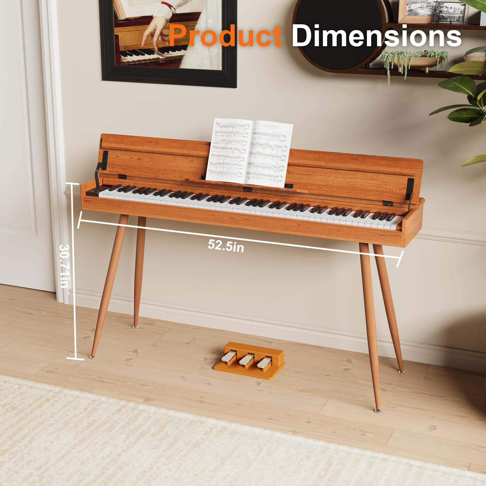 ZHRUNS 88 Key Full-Weighted Digital Piano – Wooden Upright Electric Keyboard with Progressive Hammer Action, 3-Pedal Unit, Stand & Headphone Jack for Beginner Adults (Brown)