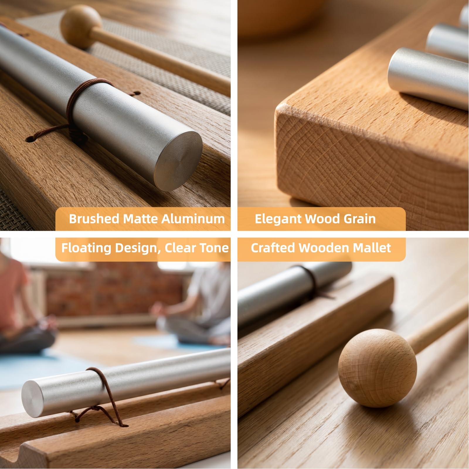 Blinvcra 3 Tone Hand Chime Bell for healing, Meditation Chime Bar with Wooden Mallet for Teachers Classroom Management, Mindfulness Bell Percussion Instrument for Yoga, Prayer, Focus and Relaxation