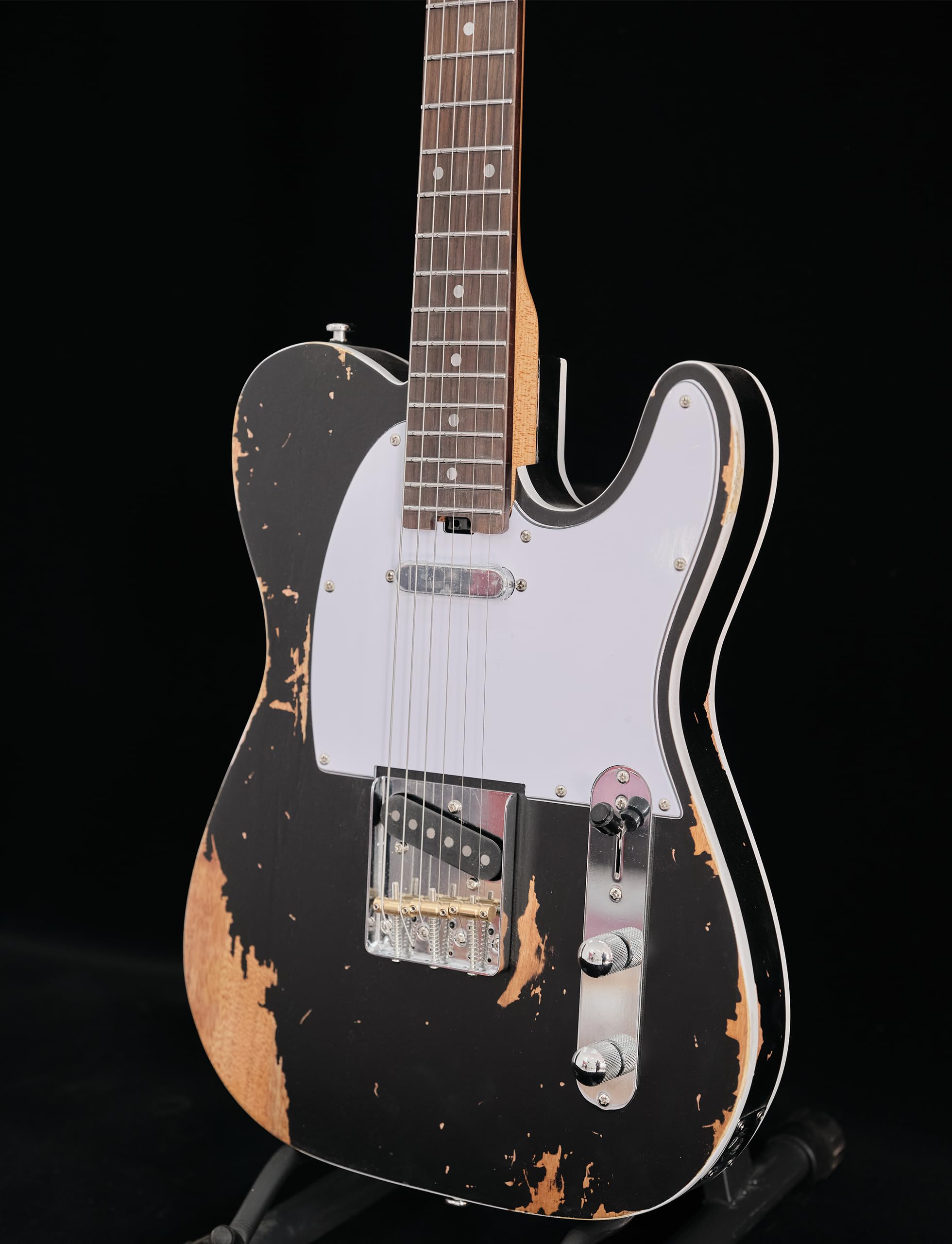 KGD Relic electric guitar mahogany body carbonized maple neck rosewood fretboard 6-string solidbody electric guitar S-S pickupsbrass barrel saddle bridge (Black)