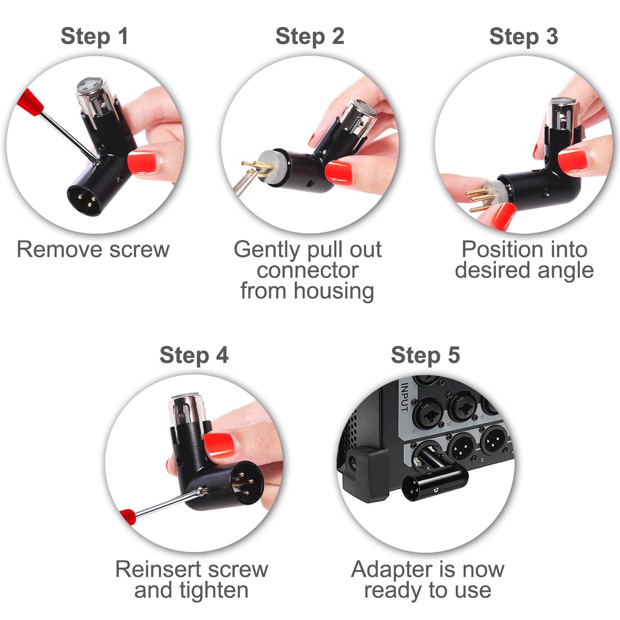 HQRP 2-Pack 3-Pin XLR Angle Adapter Dual Male & Female with 4 Adjustable Angle Positions Right Left and 90 Degree, Compatible with Mixers that Interfere with Other Applications, 3-Pin Connector