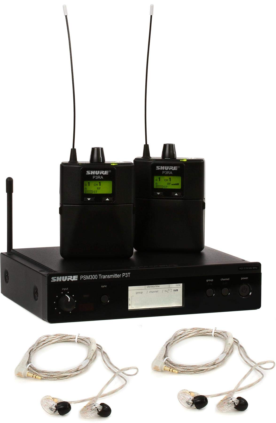 Shure PSM300 P3TRA215TWP Pro Wireless in-Ear Personal Monitor System with SE215-CL Earphones, Twinpack – H20 Band