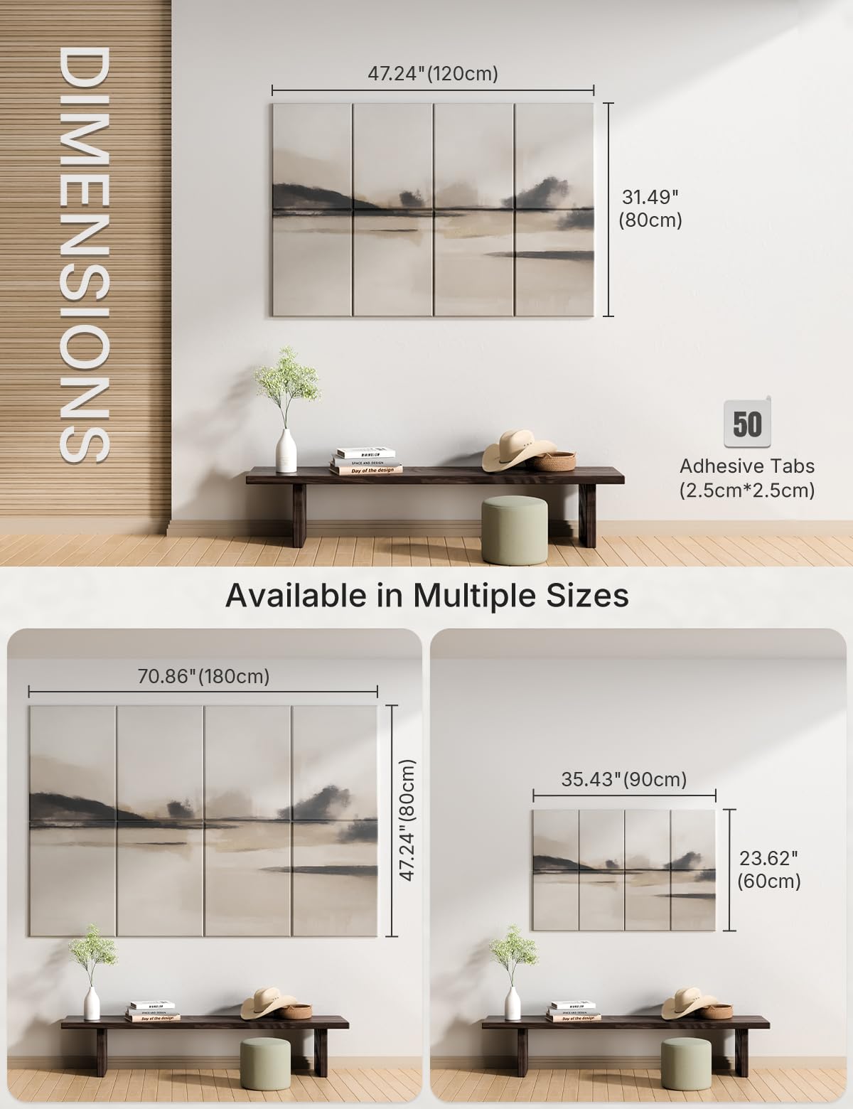 Wall Art Acoustic Panels,47”X31”Sound Absorbing Panels-8-Pack with 50 Adhesive Tabs, Decorative Sound Absorbing Panels for Living Room and Recording Studio, Offices-Mist Reflections