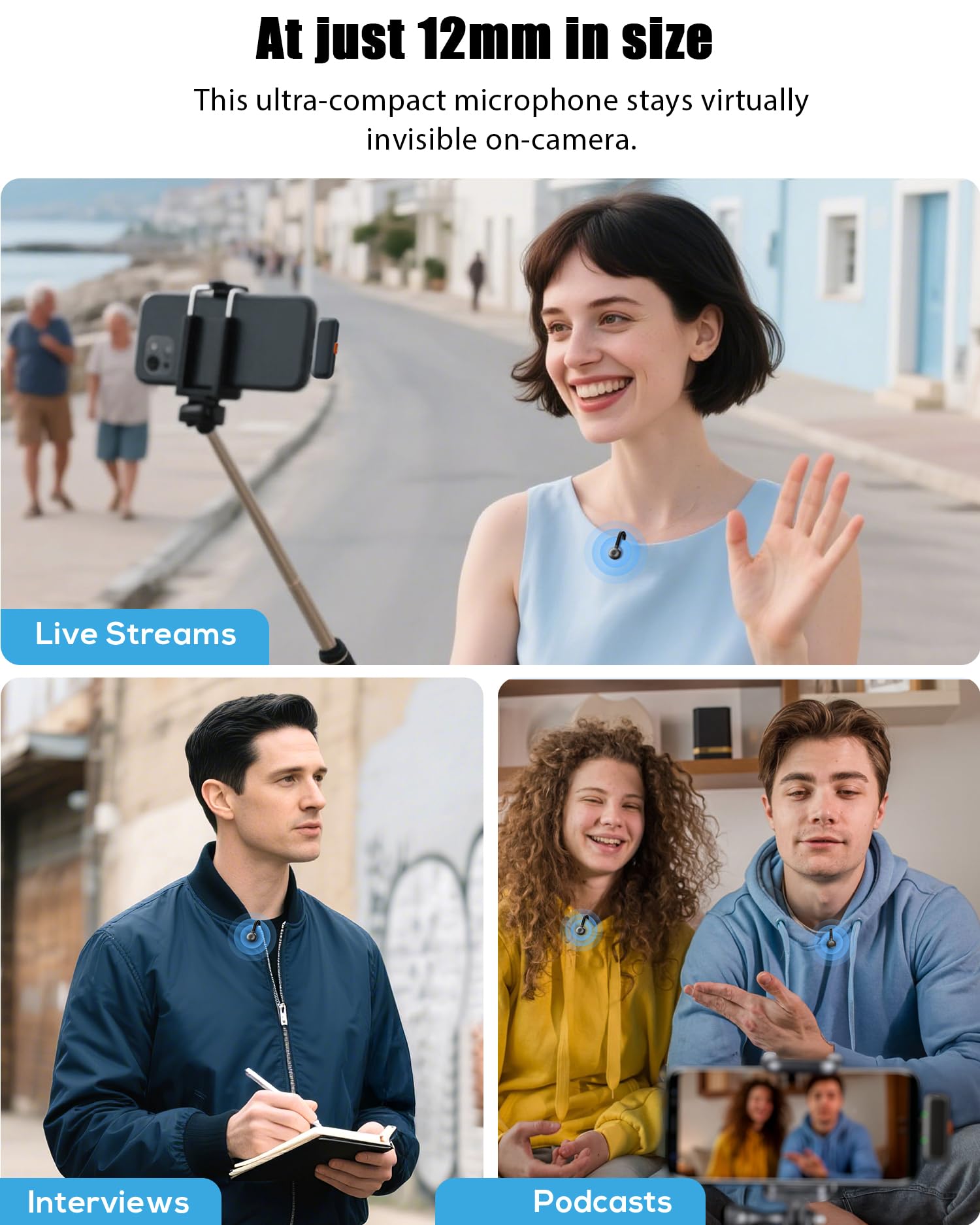 Wireless Lavalier Microphone for iPhone, iPad, Android – USB-C Plug Noise Cancelling Lapel Mini Mic with Charging Case, 30H Battery – Compact Clip-on Mic for YouTube, TikTok, Podcast, Video Recording