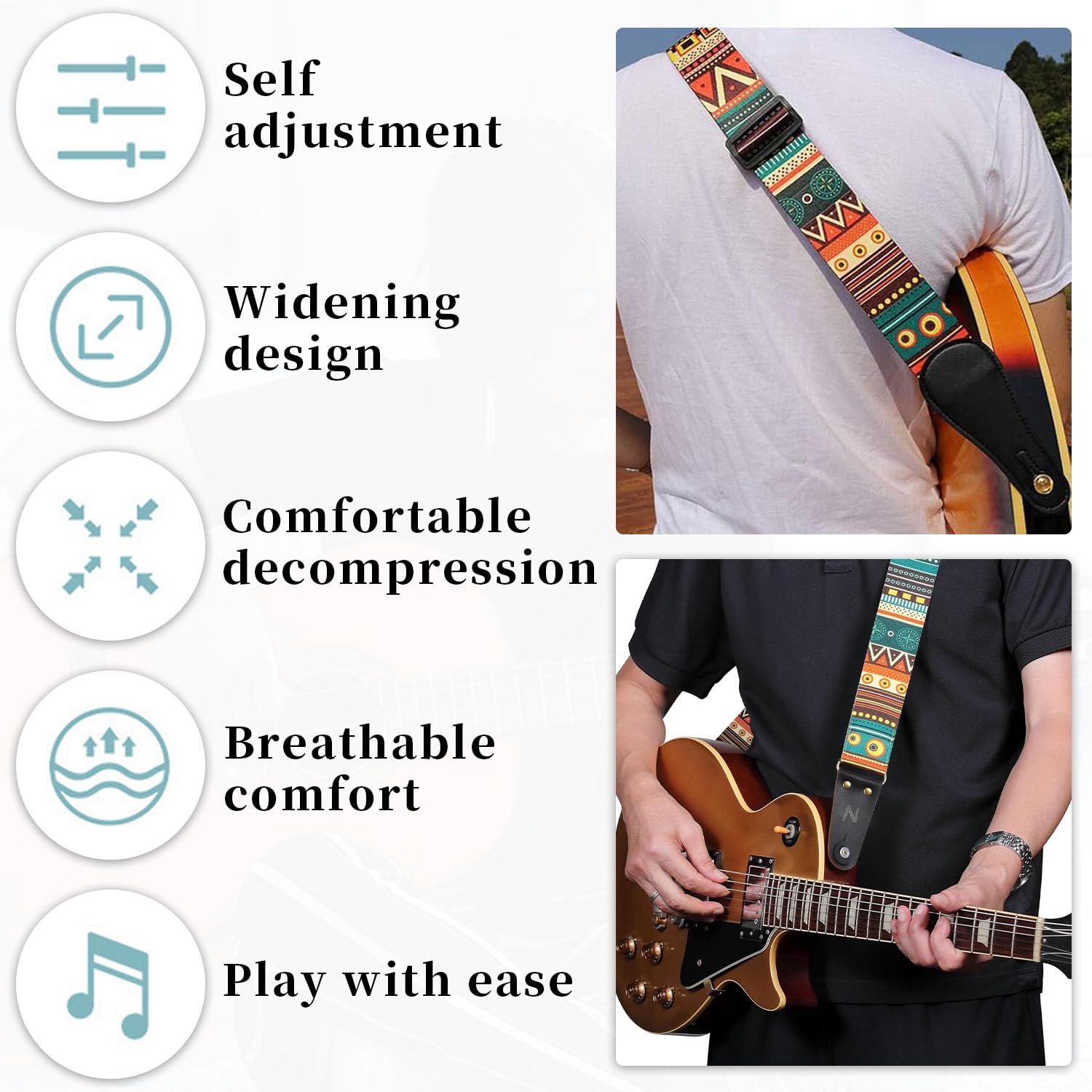 Qivorimith Guitar Strap,Acoustic Electric Guitar With 6 PCS Picks Guitar Accessories,Available for All Guitars