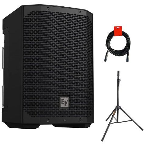 Electro-Voice EVERSE 8 8″ 2-Way Battery Powered Loudspeaker with Bluetooth (Black) Bundle with Auray Steel Speaker Stand and XLR-XLR Cable