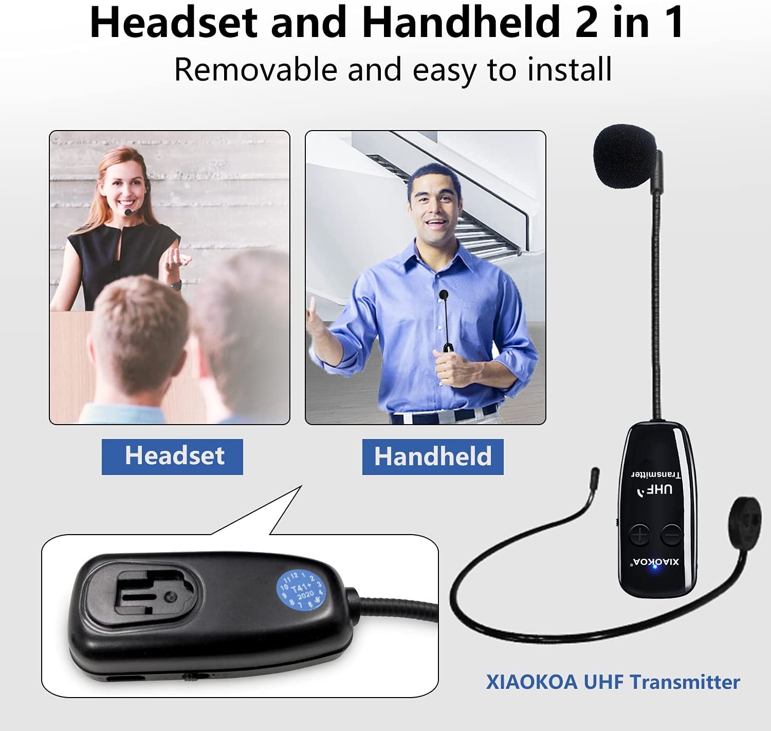 XIAOKOA Wireless Microphone Headset, Wireless Mic for Speaker,Amplifier,Camera,PA System