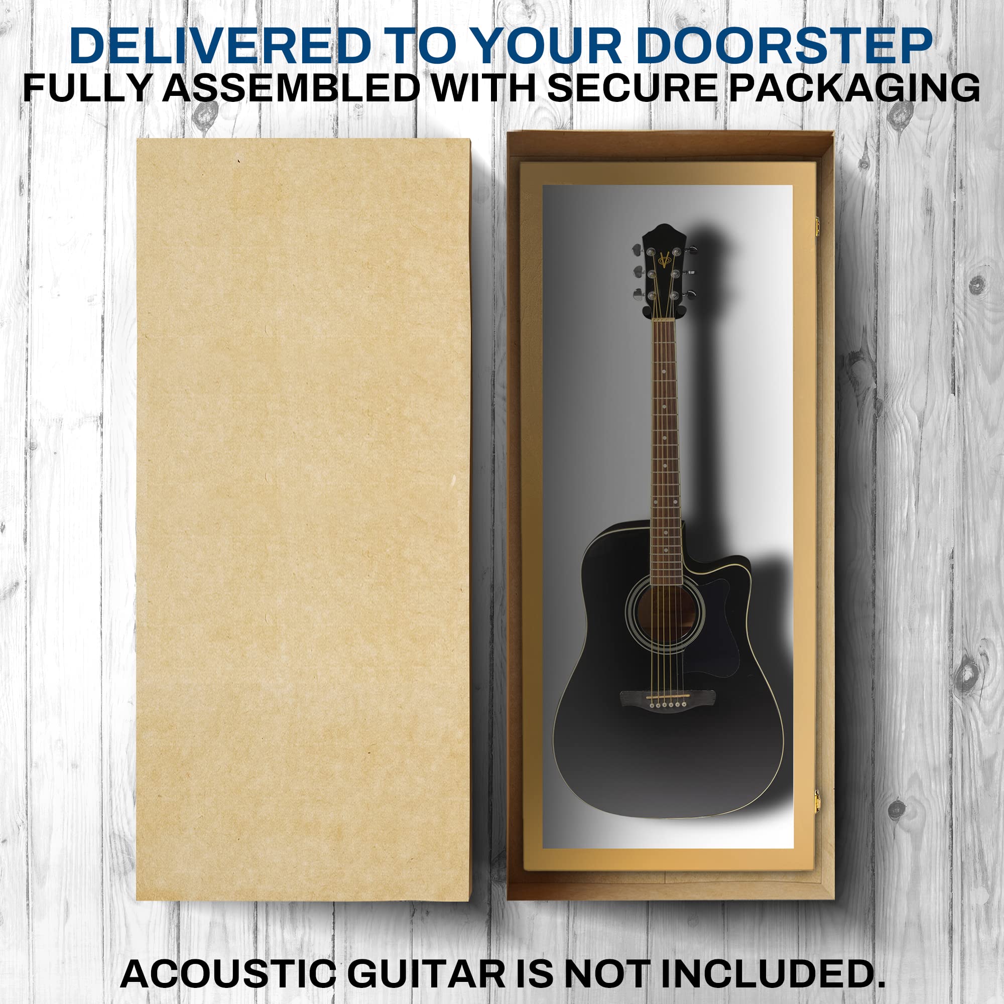 PENNZONI Acoustic Guitar Display Case – Acrylic Acoustic Guitar Case – Guitar Display Case Wall Mount Made from Hardwood Frame & Clear Acrylic – Golden Oak w/Felt White