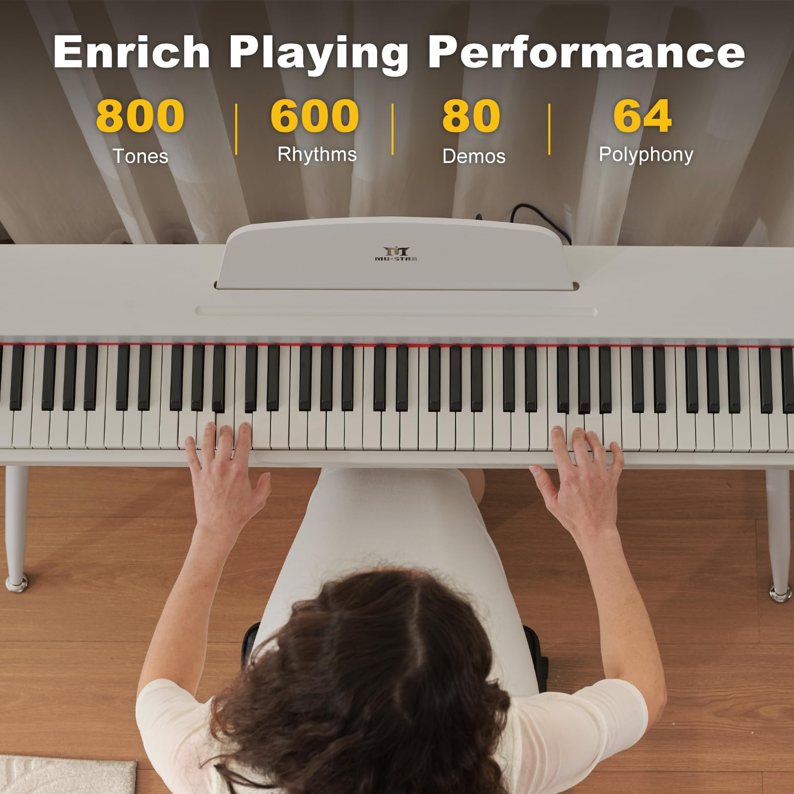 MUSTAR 88 Key Piano Keyboard with Bench, Home Digital Piano for Beginners