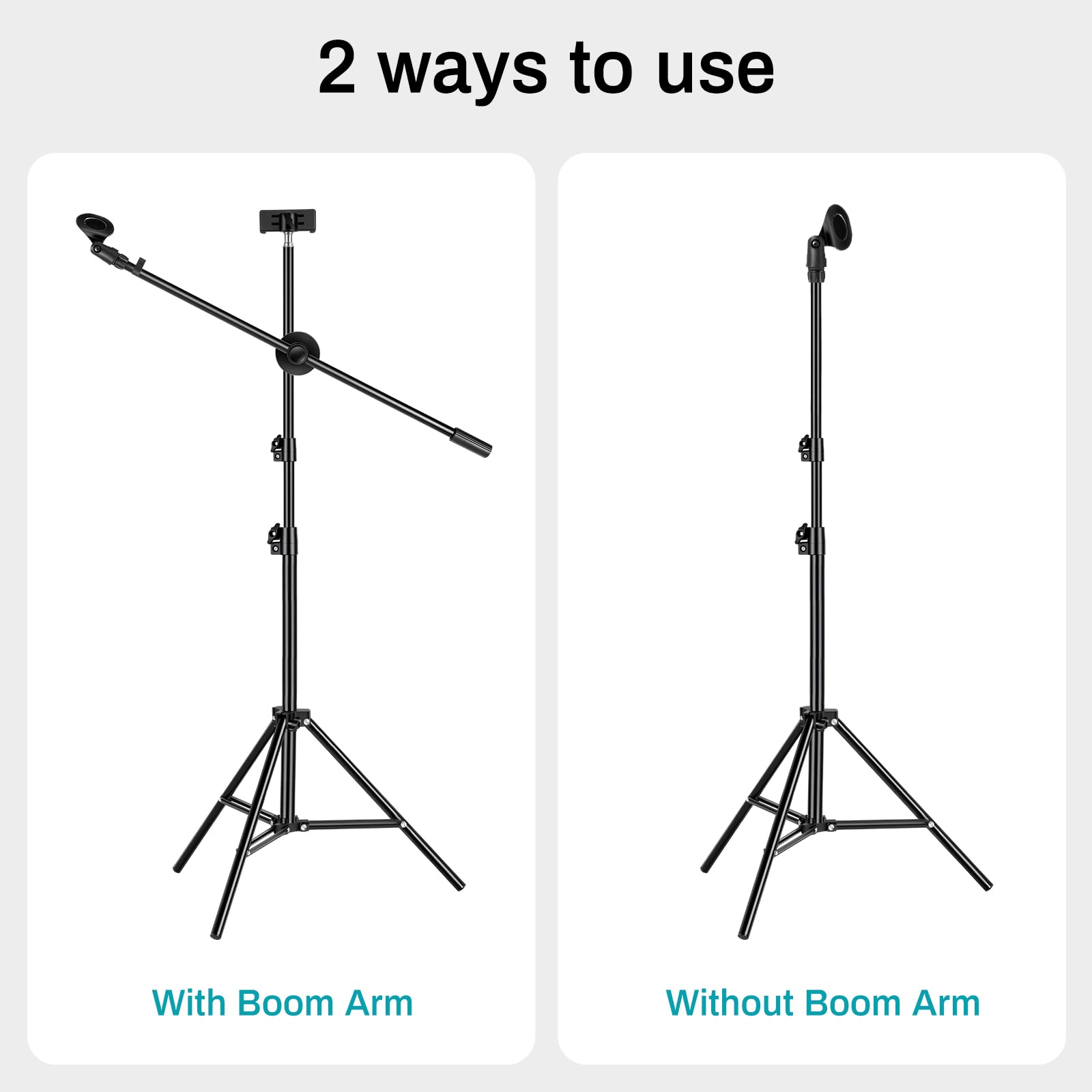 AODSK Deluxe Tripod Microphone Stand with Boom Arm & Twist Clutch Height Adjustment (Light version)