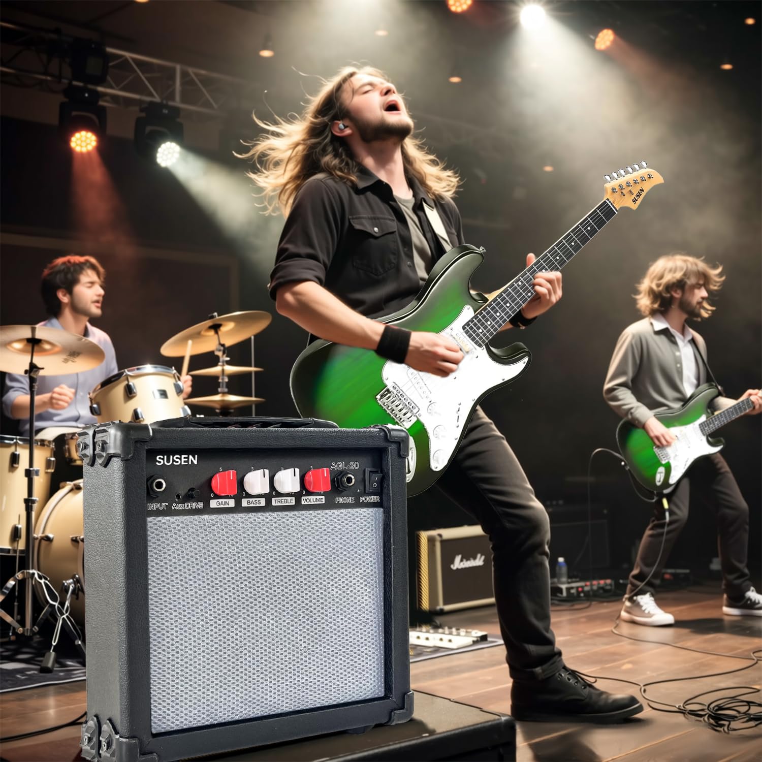 Electric Guitar Amplifier 20 Watt Amp Portable Amp with Headphone Input Gain Powe Including Professional Noise Reduction Cable (White)