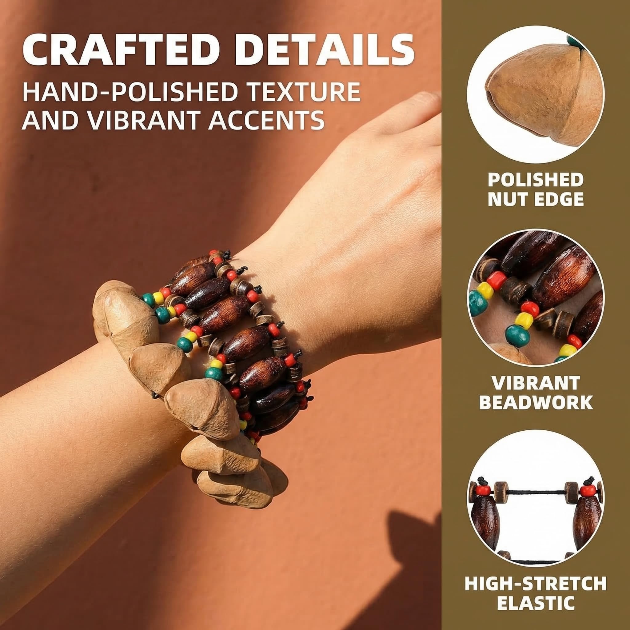 Pumtus 2 Pcs African Tribal Style Nut Shell Bracelet, Seed Shell Dance Bracelet, Natural Shaker Bell Wristband, Craft Handbell Wrist Bell, Percussion Instrument Accessories for Dance, Yoga, ASMR