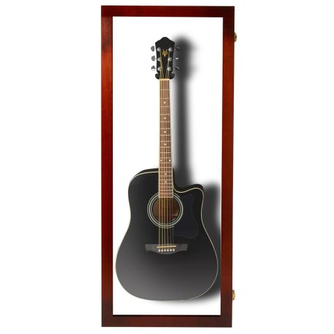 PENNZONI Acoustic Guitar Display Case – Acrylic Acoustic Guitar Case – Guitar Display Case Wall Mount Made from Hardwood Frame & Clear Acrylic – Cherry w/Felt White