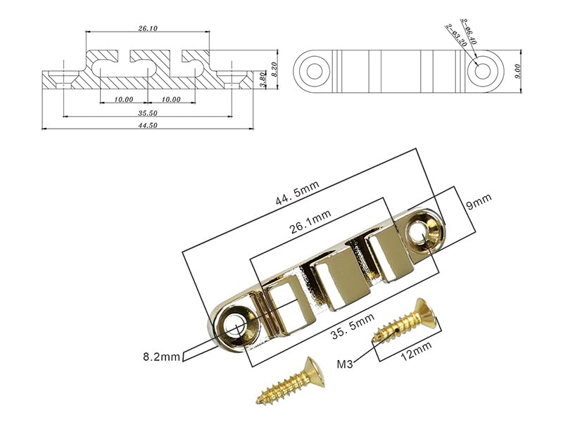 OVSAL Gold String Retainer Bass Head 3 String Retainer Bass Guitar String Tree Bass String Guide with Mounting Screws