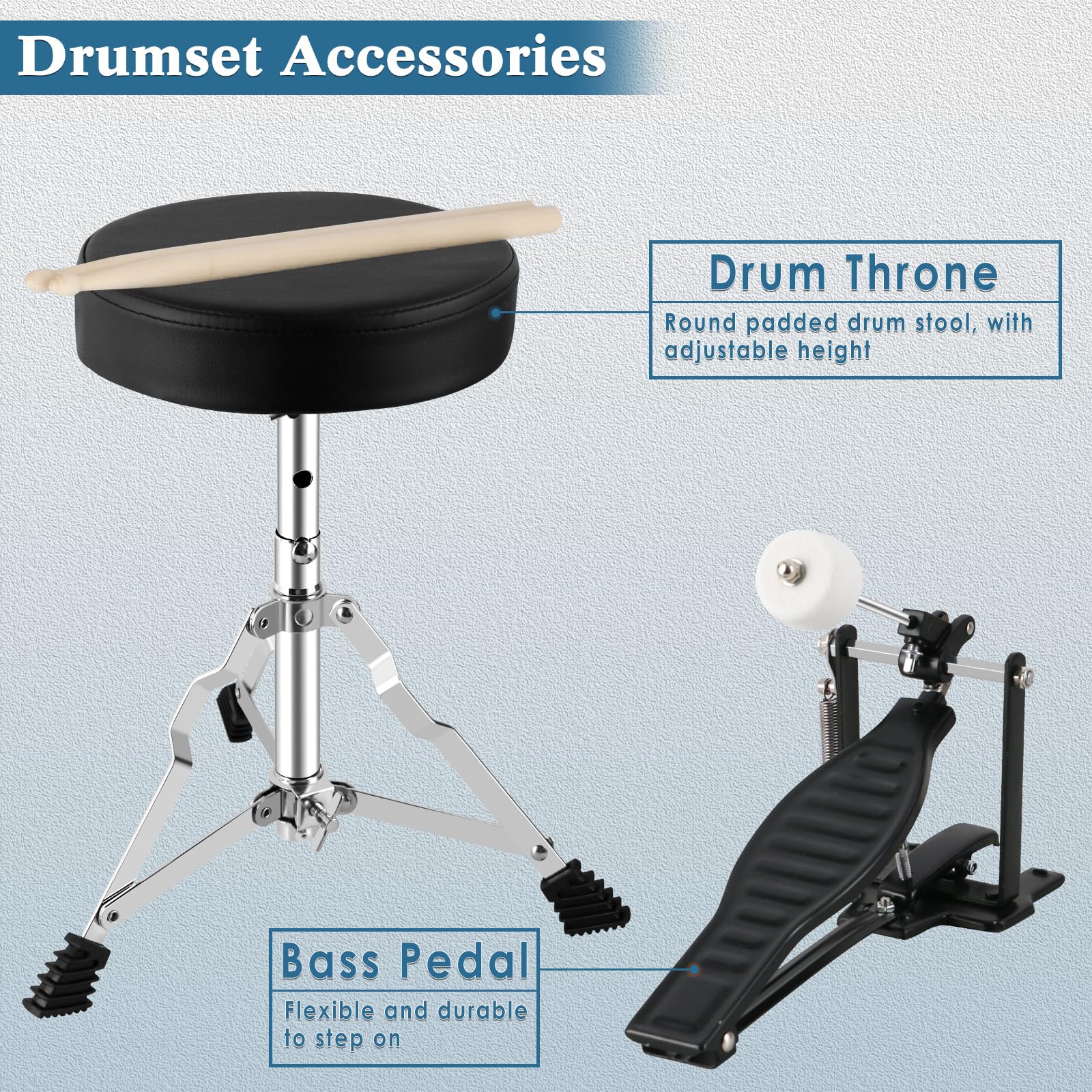 EASTROCK 3 Piece 14” Junior Drum sets for Drummer,Blue