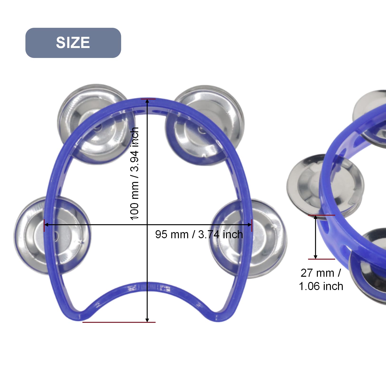 CashBeat 2-Pack Mini Tambourines, Half Moon Handheld with Jingle Bells