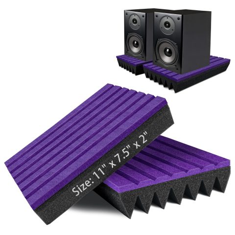 TroyStudio Speaker Isolation Pads, 2 Pack Subwoofer Wedge for 5″-5.2″ Studio Monitor Pair, Thick Acoustic Foam Felt Riser Mat, Bass Speaker Feet Improve Sound Clarity for Desktop, Home Theater
