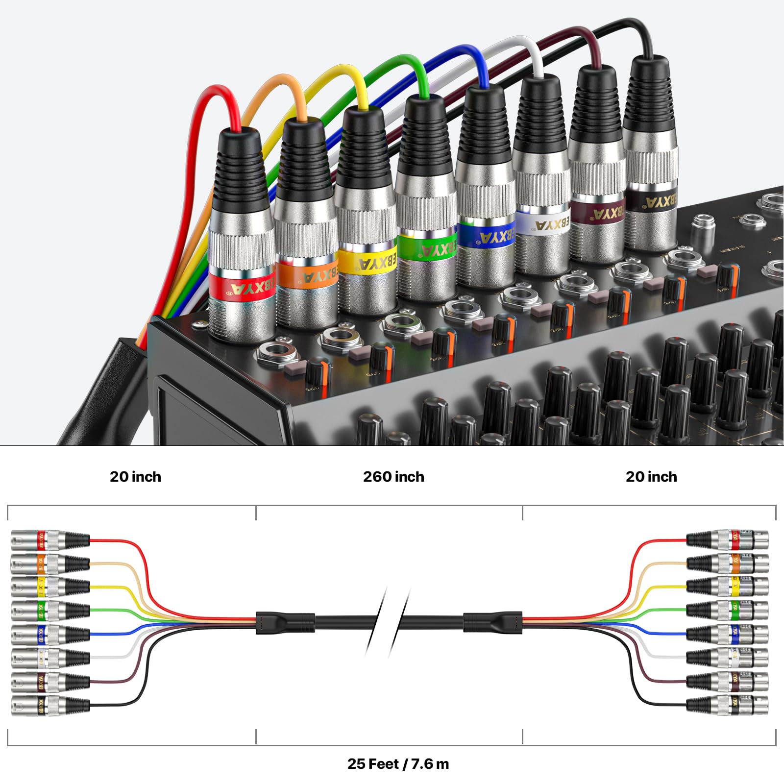 EBXYA 8 Channel XLR Snake Cables 25ft – XLR Male to Female Microphone Cable
