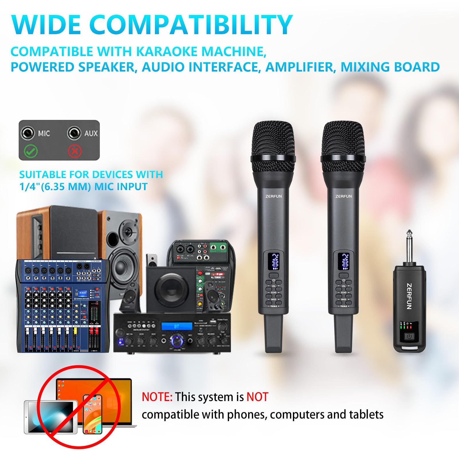 ZERFUN Rechargeable Wireless Microphones Dual, D240, Grey