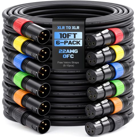 JIYEM 10ft 6-Pack XLR Cables, 3-Pin OFC Cords for Studio, Stage, DMX Mixer